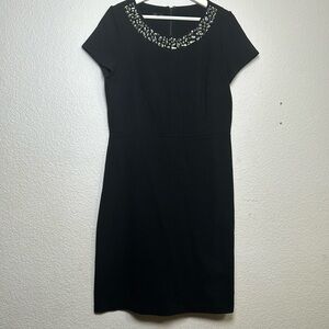 Talbots Beaded Black Short Sleeve Dress Womens Size 10